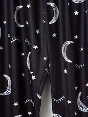Moon & Star Print Sleep Bottom Cozy Long Pants Women's Loungewear