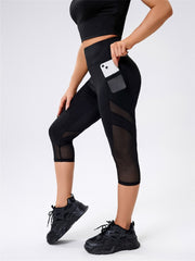 Breathable Yoga Leggings with Phone Pocket and Soft Mesh Contrast