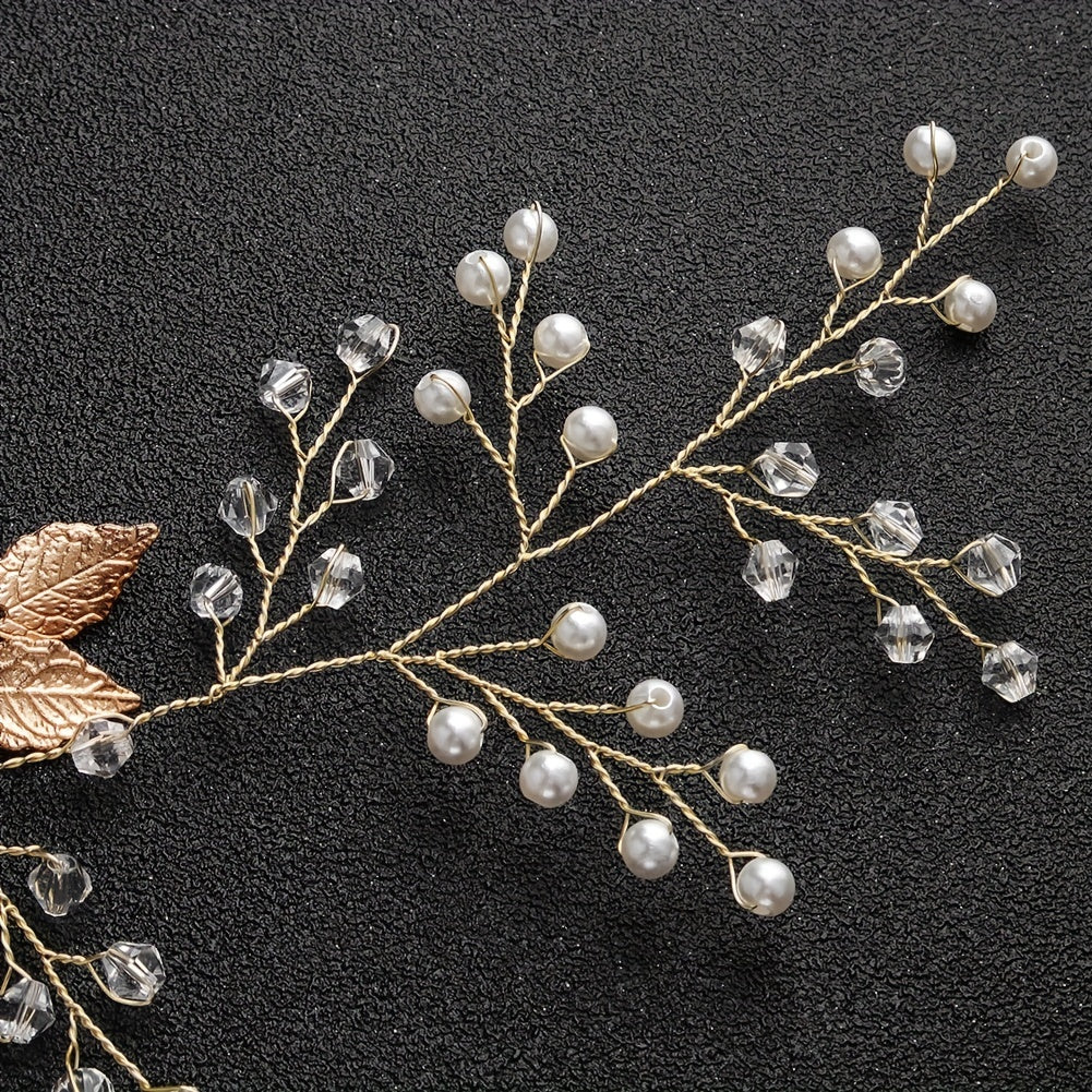 Faux Pearl Hairband Crystal Leaves Headband Bridal Bundle