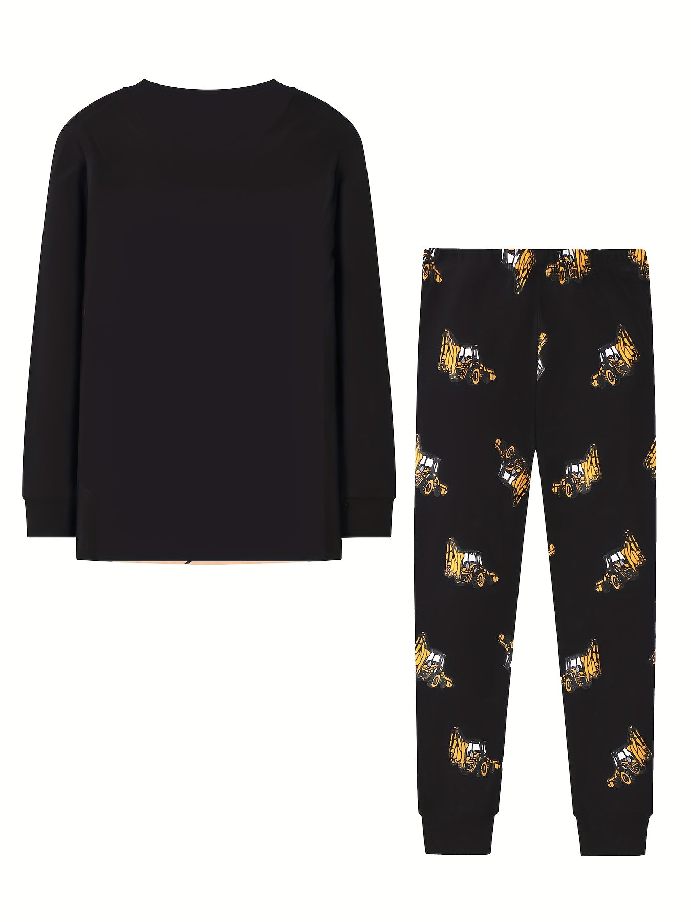 Kid's Excavator Pattern Pajama Set Long Sleeve Top & Pants