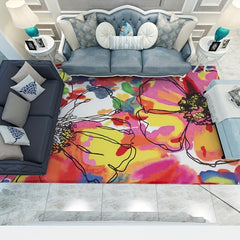 Watercolor Floral Pattern Area Rug Hand Washable Carpet