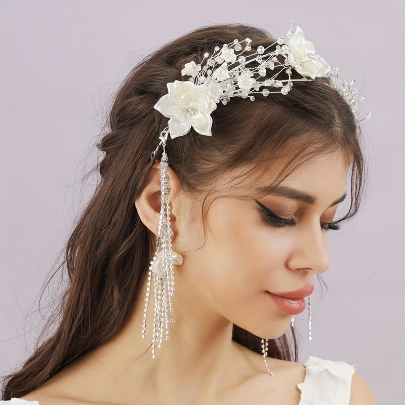 Crystal Bridal Jewelry Headband Rhinestone Flower Hairband Set