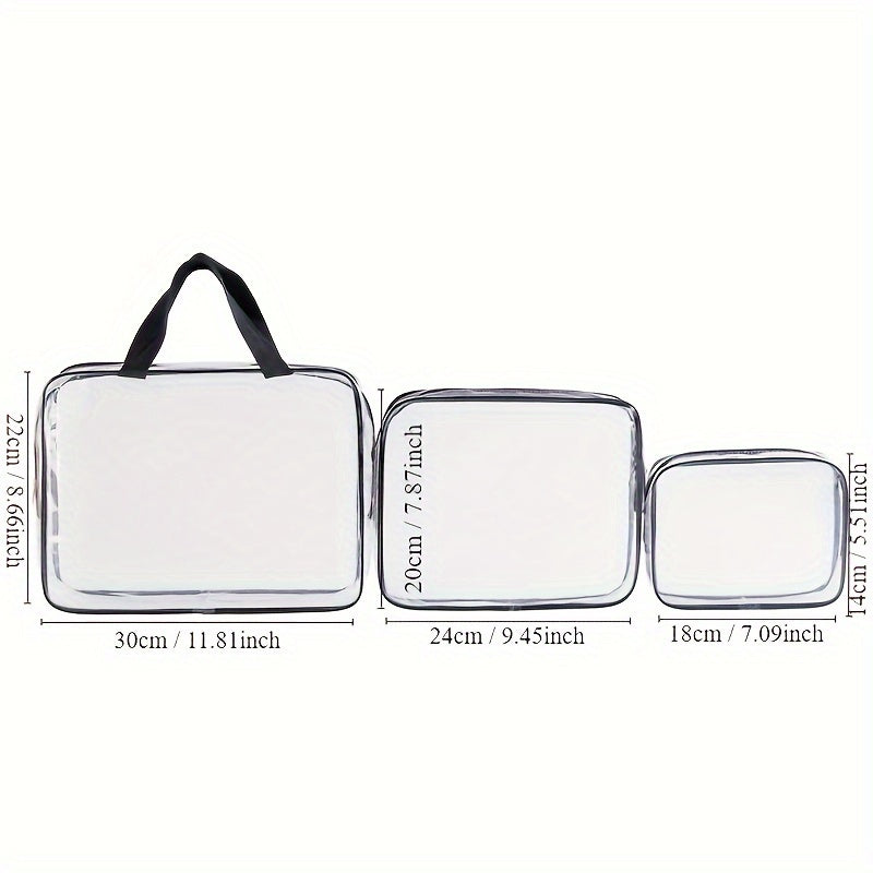 3pc Transparent Cosmetic Zipper Bags Waterproof Wash Bag Combo
