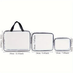 3pc Transparent Cosmetic Zipper Bags Waterproof Wash Bag Combo