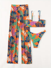 Plant Graphic Bikini Set with Cover Up Pant Swimsuit