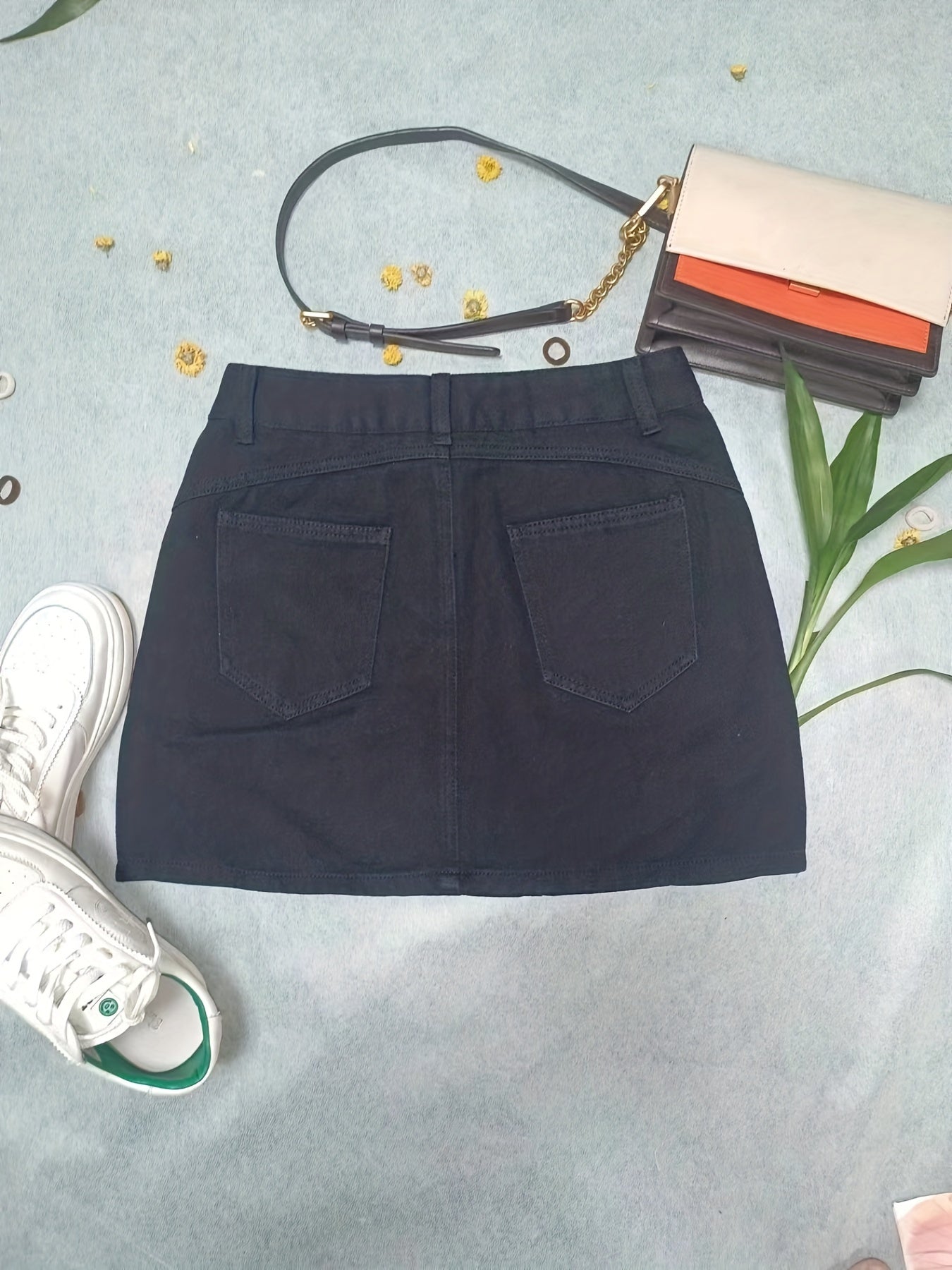 Pintuck Detail Short Denim Dress High Waist Slim Fit Skirt Women's Clothing