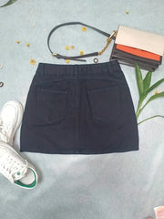 Pintuck Detail Short Denim Dress High Waist Slim Fit Skirt Women's Clothing