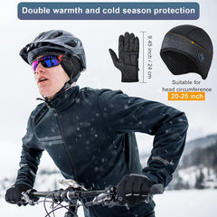 Winter Cycling Gloves & Skull Hat Helmet Liner Set