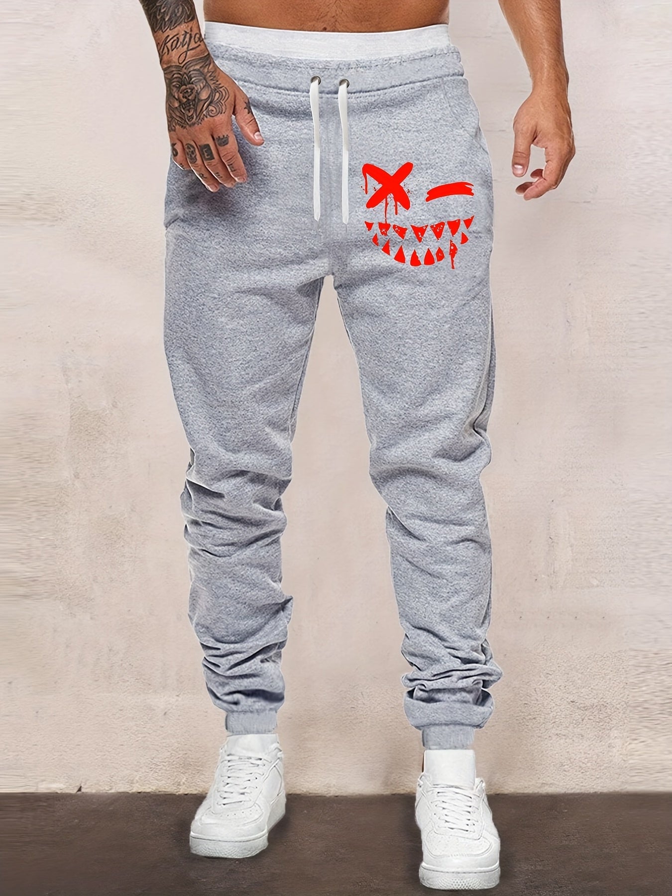 Evil Smile Men's Drawstring Sweatpants, Casual Jogger Pants