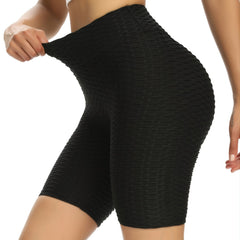 High Waist Seersucker Yoga Shorts for Women