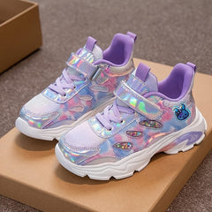 Girls' Running Shoes with Hook and Loop Fastener Comfy Anti-Skid Sneakers