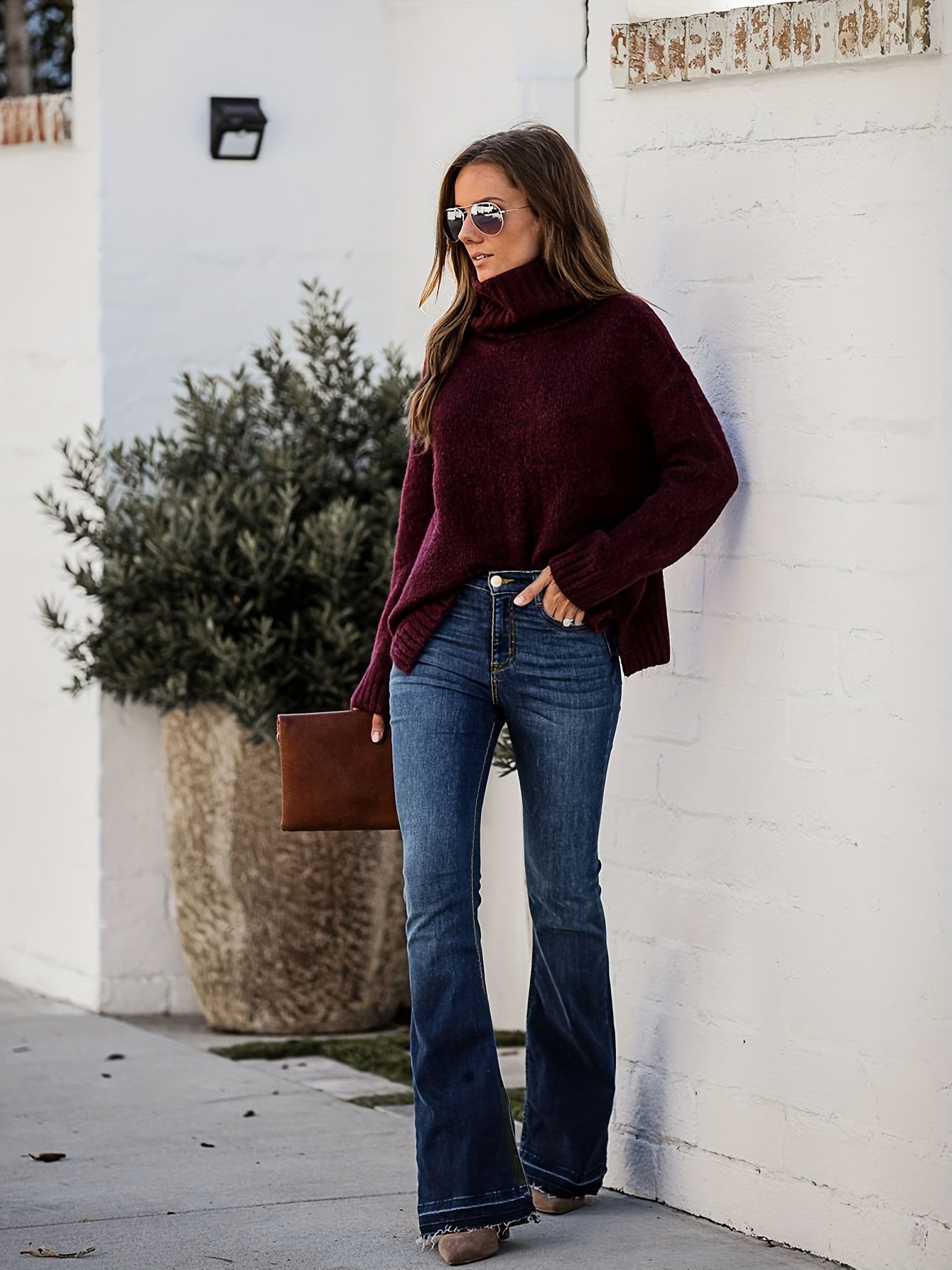 Button Fly High Rise Flared Leg Jeans