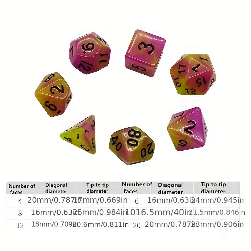 7 Pcs Double Glow Faceted Set Dice Carving Glow Digital Glow Resin Fun Dice