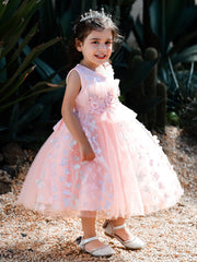Girls Butterfly Decor Sleeveless Mesh Princess Dress