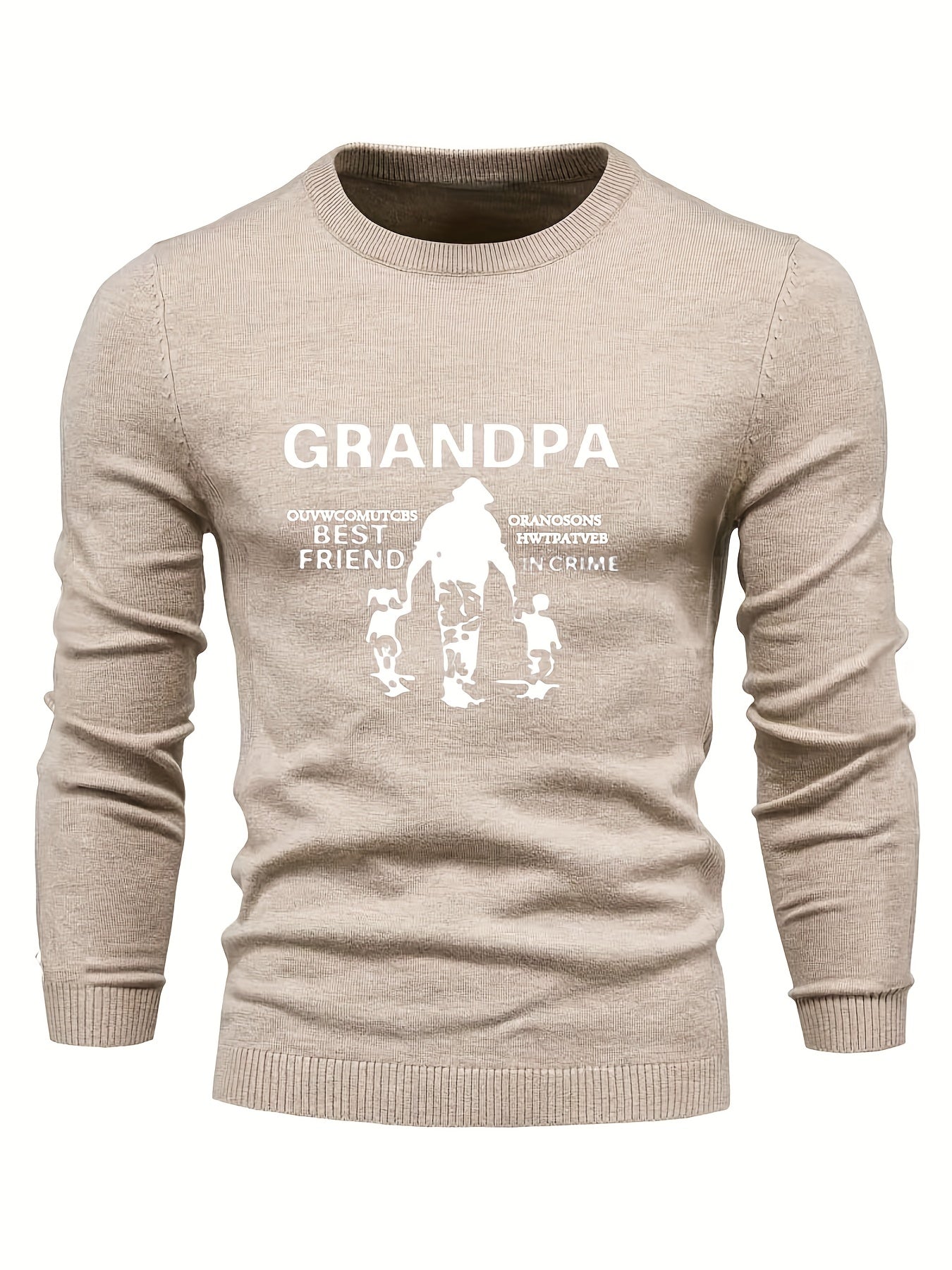 Grandpa Print Men's Casual Warm Mid Stretch Crew Neck Pullover Sweater