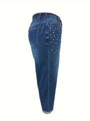 Women's Plus Size Washed Rhinestone Straight Leg Jeans