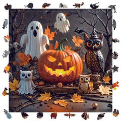 Halloween Puzzle Spooky Pumpkin Ghosts Jack o' Lantern & Owls Wooden Jigsaw
