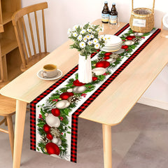 2pcs Christmas Table Decor Polyester Runner & Placemats Red Plaid Pattern Cover