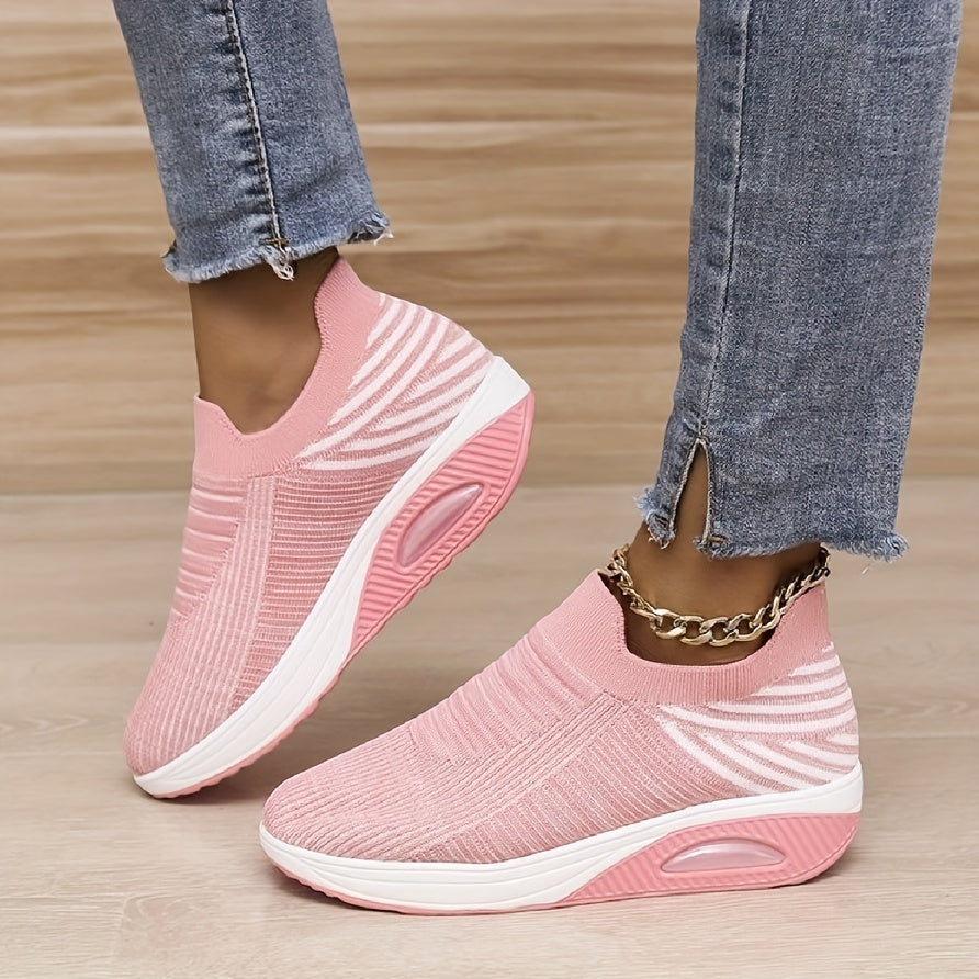 Women's Slip-On Platform Sneakers Air Cushion Breathable Walking Shoes