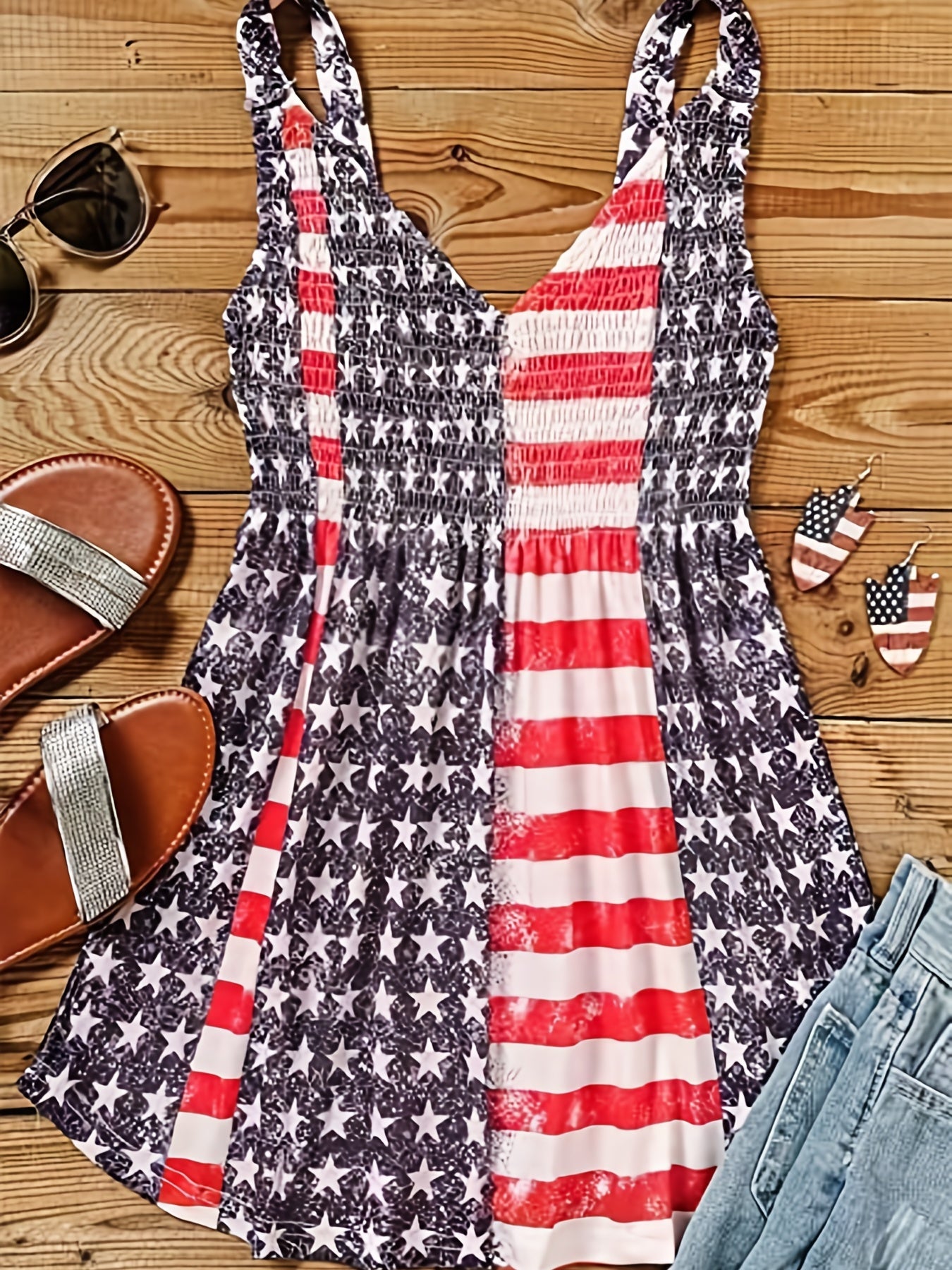 American Flag Print Tank Top Sleeveless V Neck Independence Tank