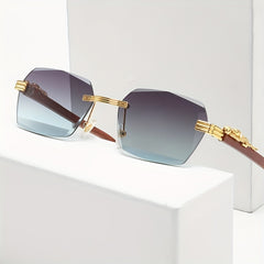 Square Rimless Sunglasses Metal Leopard Decor UV400
