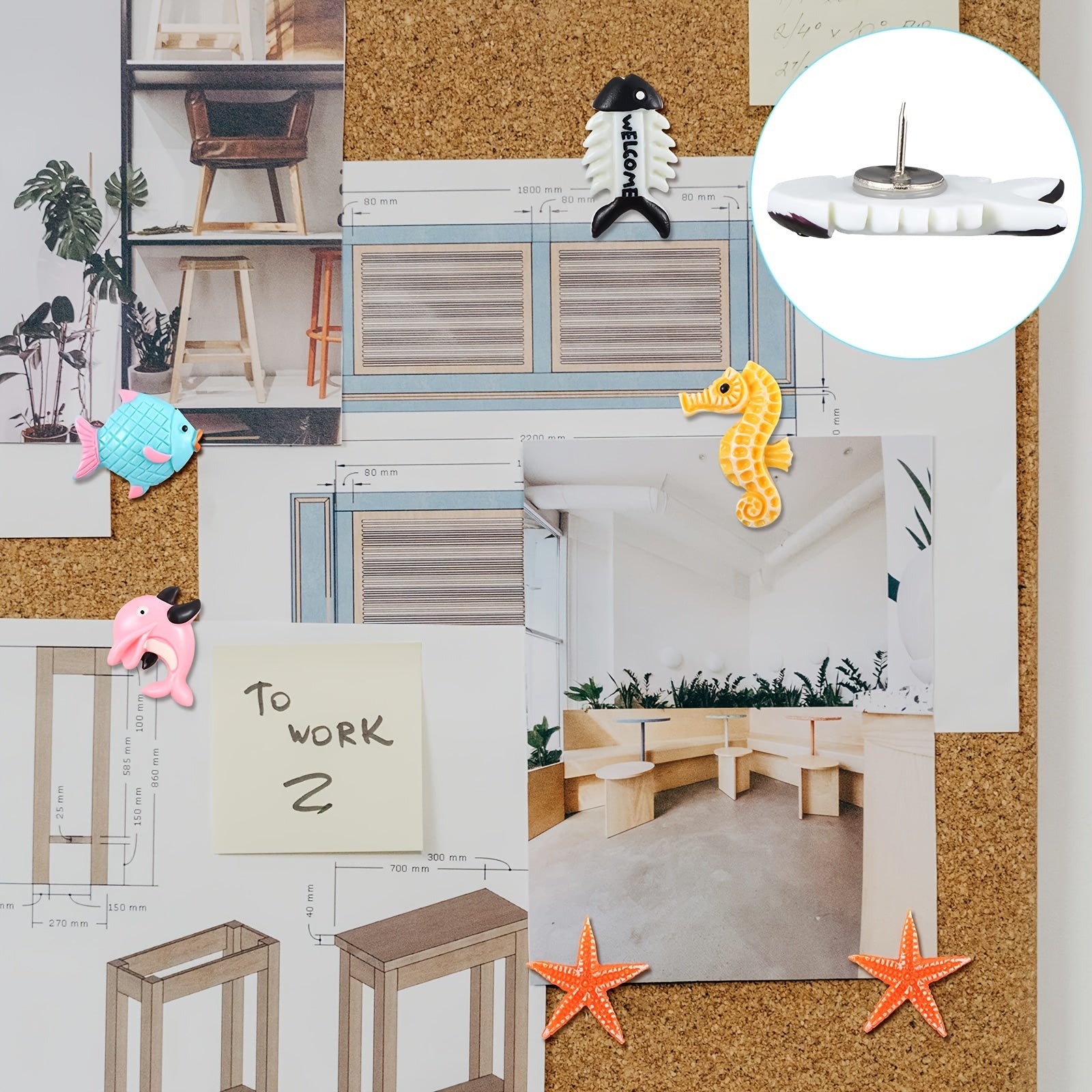 36pcs Creative Decorative Push Pins for Corkboard Photo Wall Map Bulletin