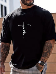 Casual Faith Print Men's Round Neck T-Shirt for Running