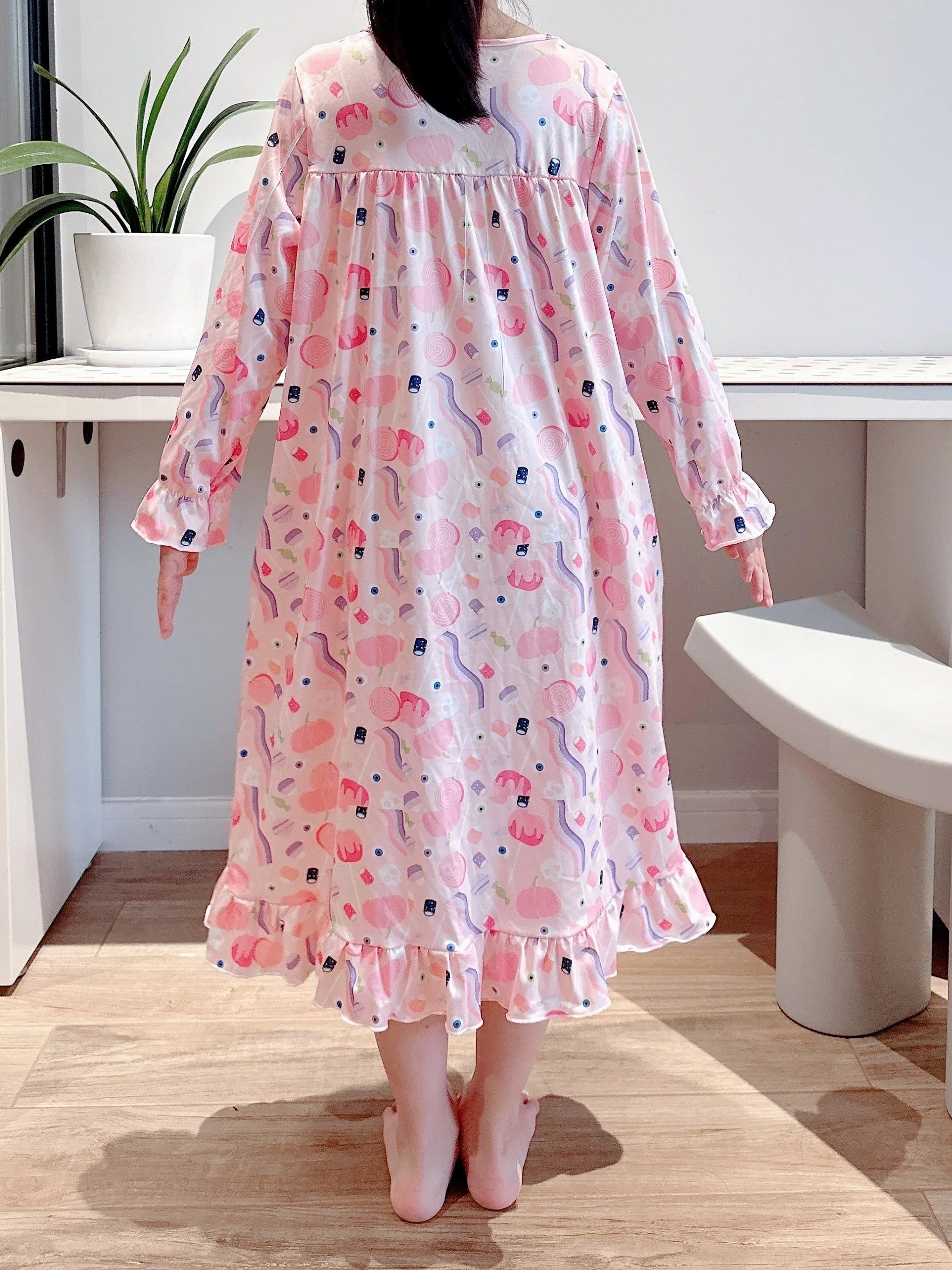 Ghost Pattern Girl's Nightgown Lace Decor Halloween Style Pajama
