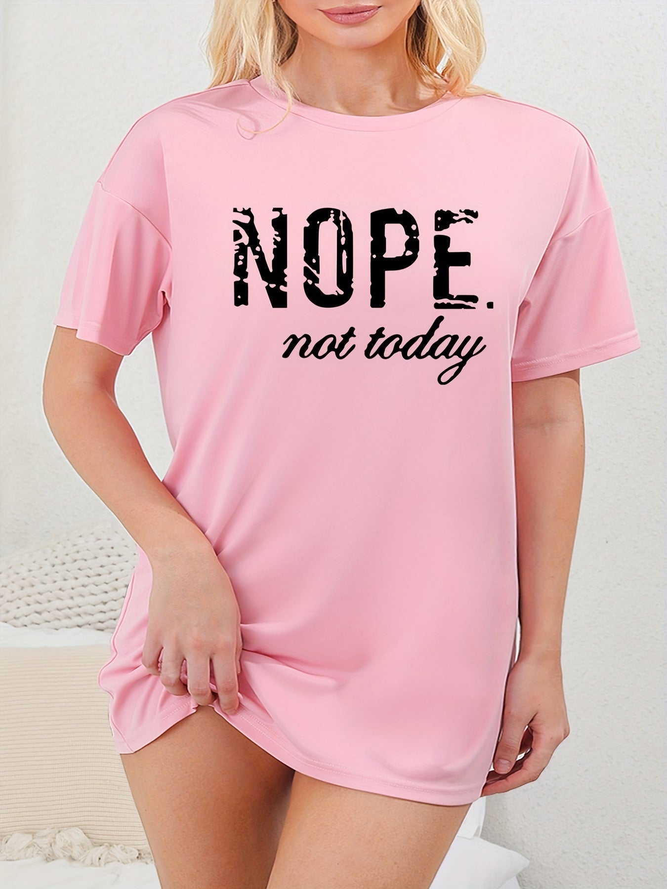 Slogan Print Short Sleeve Tee Nightdress