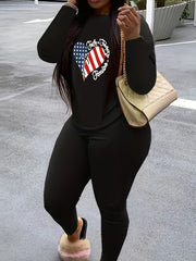 Women's Plus Flag Heart Print Top & Leggings Set