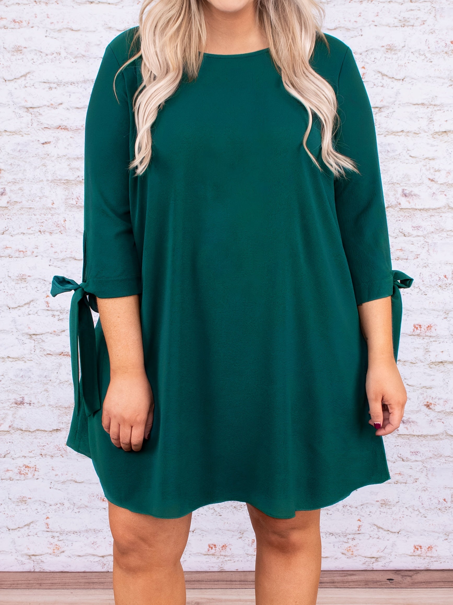 Plus Size Solid Tie Long Sleeve Casual Dress