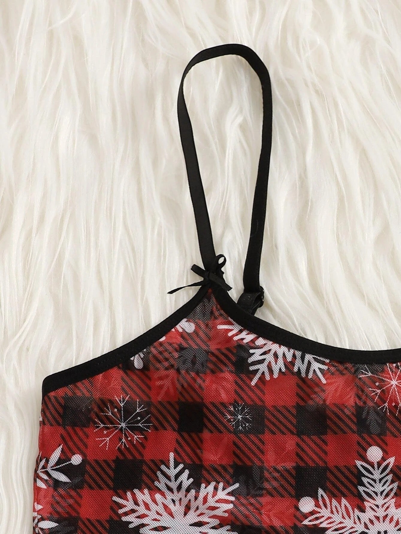 Christmas Plaid Print Sexy Lingerie Set Cami Tops & Thongs