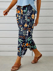 Floral Print Cropped Pants High Waist Loose Casual Pants