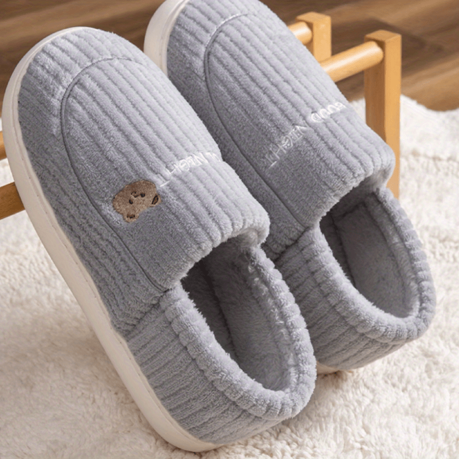 Women's Bear Plush Slippers Warm Non Slip Shoes