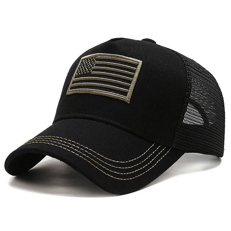 Vintage Embroidered Cotton Baseball Cap with American Flag Print