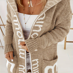 Letter Print Open Front Hooded Cardigan