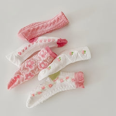 5 Pairs Girls Cotton Blend Lace Crew Socks for Spring/Autumn