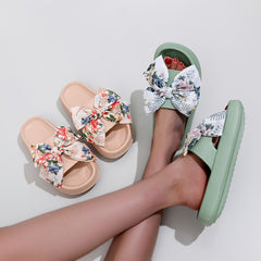 Floral Print Bowknot Slides Soft Sole Lightweight Summer Beach Shoes
