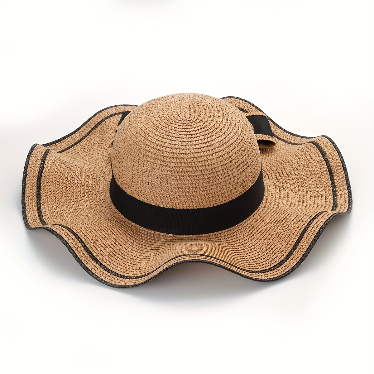 Ruffles Bow Sun Hat French Straw Beach Hat Travel Sunscreen Bucket Hats