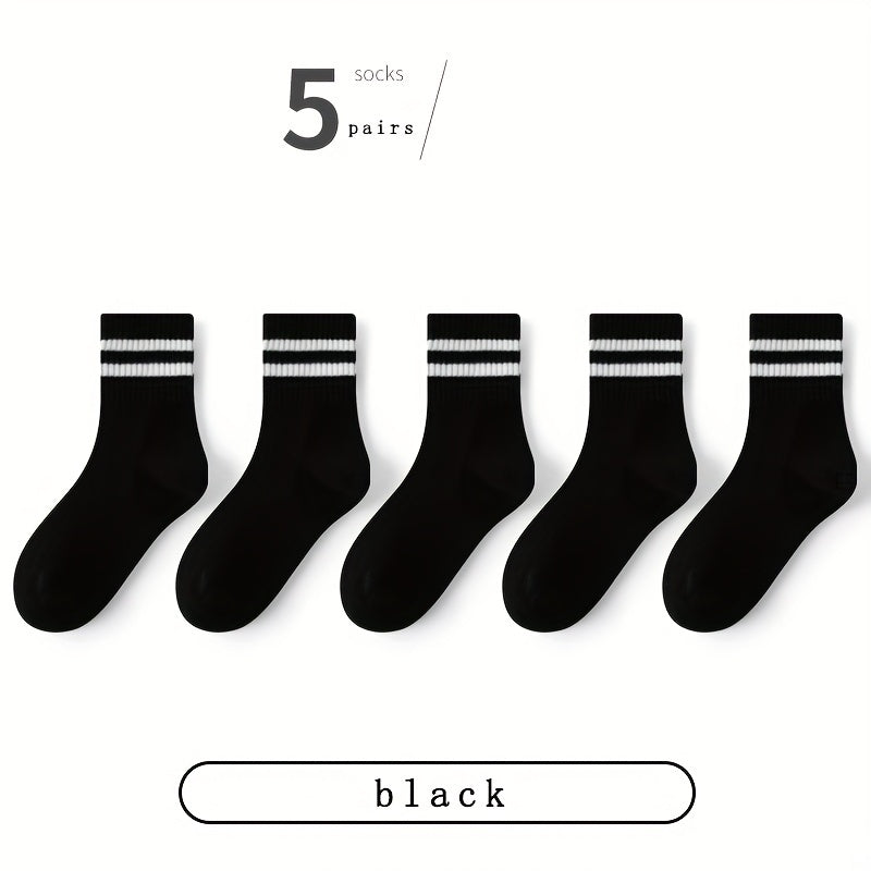 5 pairs Boys Casual Striped Sports Socks Breathable Mesh Crew Socks