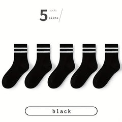 5 pairs Boys Casual Striped Sports Socks Breathable Mesh Crew Socks