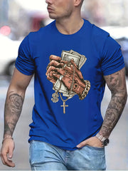 Money Print Men's T shirt, Round Neck Short Sleeve Tops