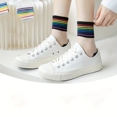 6 Pairs Rainbow Striped Crew Socks for Women