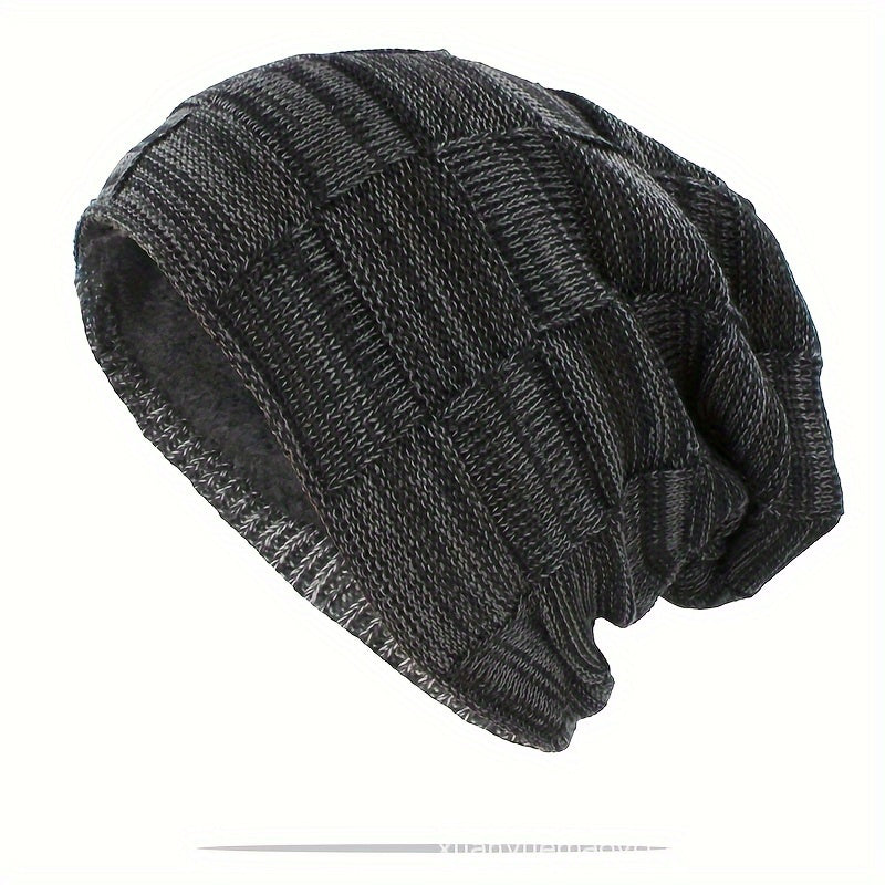 Men's Winter Warm Velvet Lined Knitted Hat Outdoor Beanie Cap
