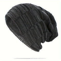 Men's Winter Warm Velvet Lined Knitted Hat Outdoor Beanie Cap