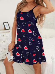 Heart Print Cami Pajama Dress Spaghetti Strap Nightdress Women's Sleepwear