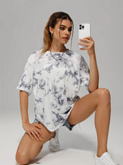 Tie Dye Crew Neck Casual T Shirt Loose Short Sleeve Top Women's A