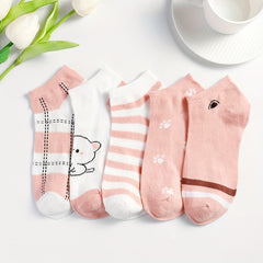 5 Pairs Striped Crew Socks Comfy Low Cut Ankle Socks Women's Stockings