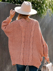 Open Front Cable Knit Cardigan with Pockets