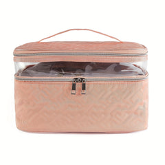 Double Layer Makeup Case With Handle Portable Cosmetic Organizer